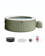 PureSpa Olive Green Round Bubble Inflatable Spa Set -  4-Person