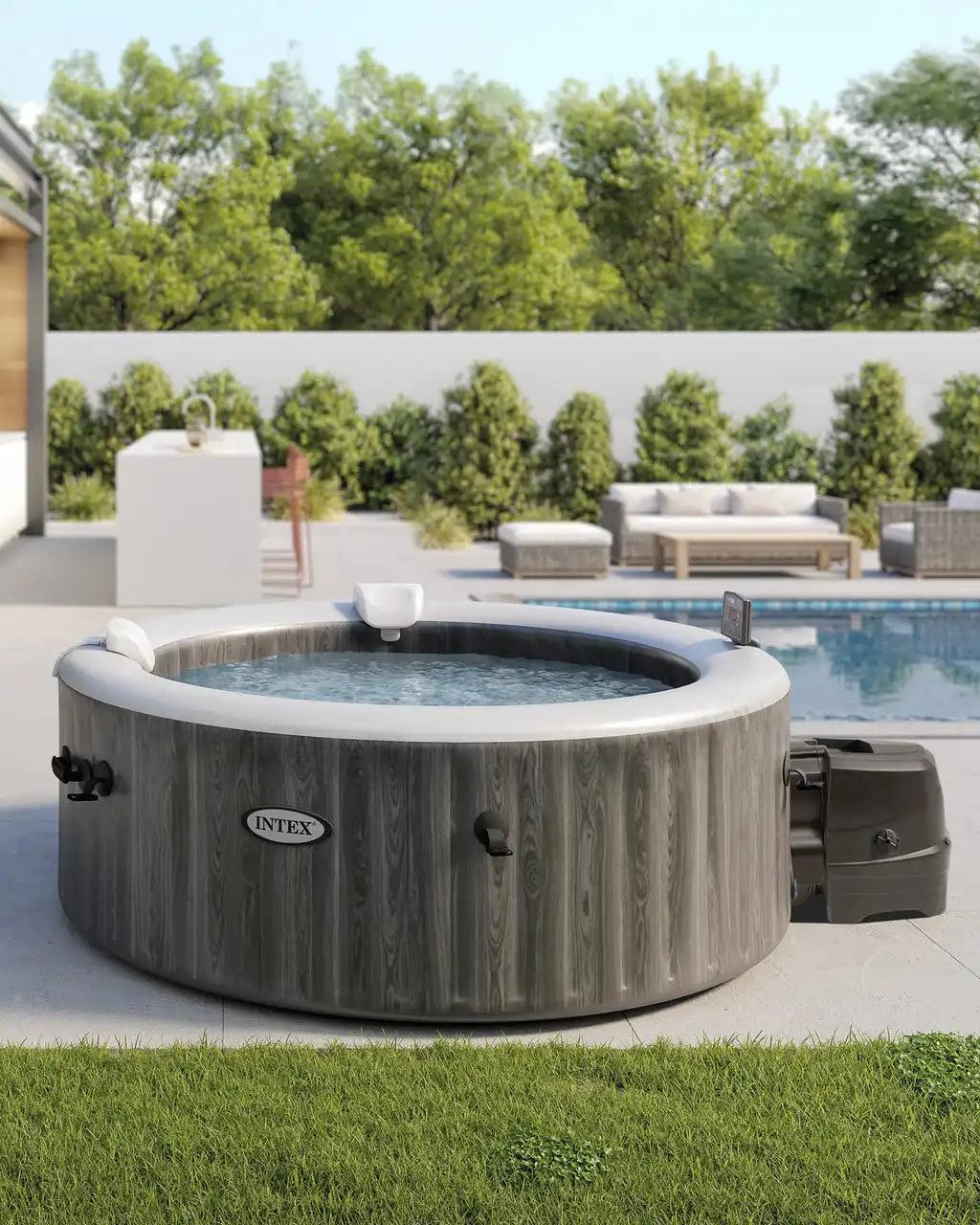 4-Person PureSpa Greywood Deluxe Round Bubble Spa Set